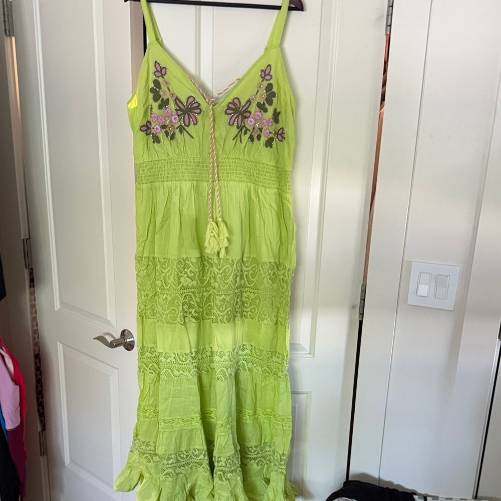 Boston Proper Lime Green Floral Maxi Dress